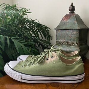 Converse Beige and Green Canvas Sneakers